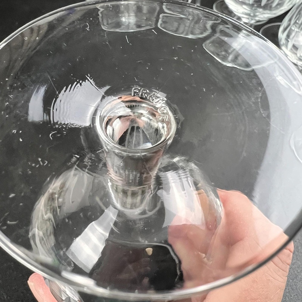 Vtg France wine glass water goblet Crystal barware Etched droplet 6" set of 2gl - Picture 5 of 11
